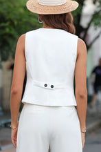 Cargar imagen en el visor de la galería, White Solid Color Button up V Neck Suit Vest