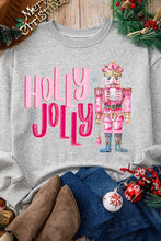 Load image into Gallery viewer, Gray HOLLY JOLLY Nutcracker Print Crew Neck Christmas Sweatshirt