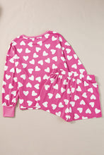Cargar imagen en el visor de la galería, Pink Valentine Heart Shape Print Long Sleeve Top Shorts Lounge Set