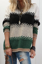 Load image into Gallery viewer, Black Stylish Color Block Pattern Drop Shoulder Sweater