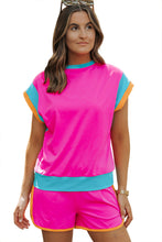 Cargar imagen en el visor de la galería, Rose Red Contrast Trim Cap Sleeve Tee Shorts Set