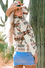 Load image into Gallery viewer, Beige Aztec Printed Stand Neck Zip Up Jacket