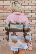 Load image into Gallery viewer, Pink Western Aztec Print Sherpa Splicing Buttoned Flap Pocket Coat