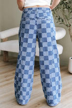 Load image into Gallery viewer, Dusk Blue Checkered Denim Wide Leg Jeans