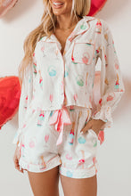 Cargar imagen en el visor de la galería, White Christmas Wine Glass Print Bow Knot Two Piece Pajama Set