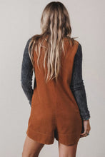 Load image into Gallery viewer, Cinnamon Solid Color Tie V Neck Sleeveless Corduroy Romper