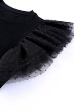 Load image into Gallery viewer, Black Polka Dot Mesh Ruffle Sleeve Knit Top