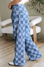 Load image into Gallery viewer, Dusk Blue Checkered Denim Wide Leg Jeans