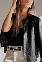 Load image into Gallery viewer, Black Faux Leather Buttoned Front Boxy Jacket