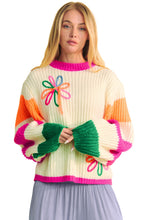 Load image into Gallery viewer, Beige Colorblock Flower Print Cable Knit Loose Sweater