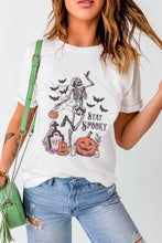 Cargar imagen en el visor de la galería, White Skull Pumpkin Face STAY SPOOKY Graphic Halloween T Shirt