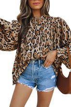 Cargar imagen en el visor de la galería, Light French Beige Oversized Leopard Print Balloon Sleeve Casual Shirt