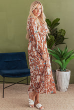 Load image into Gallery viewer, Brown Floral Print Shirred Square Neck High Waist Maxi Dress