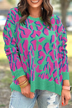 Cargar imagen en el visor de la galería, Green Abstract Print Ribbed Trim Baggy Sweater