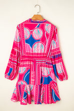 Load image into Gallery viewer, Rose Boho Abstract Printed Puff Sleeve Drawstring Waist Ruffled Mini Dress