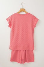 Load image into Gallery viewer, Casual Checkered Textured Tee and Drawstring Shorts