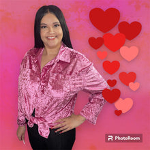 Load image into Gallery viewer, Valentine's Day Hot Pink Crushed Velvet Shirt Blouse