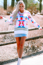 Load image into Gallery viewer, White Oversize Aztec Print High Low V Neck Sweater