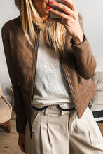 Load image into Gallery viewer, Chestnut Solid Faux Leather Zipper Slim Fit Jacket