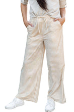 Load image into Gallery viewer, Khaki Stripe Print Wide Leg Drawstring Pants