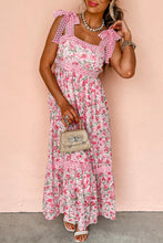 Cargar imagen en el visor de la galería, Pink Floral Lace Tied Strap Empire Waist Maxi Dress