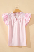 Cargar imagen en el visor de la galería, Pink Stripe Contrast Trim V Neck Flutter Sleeve Blouse