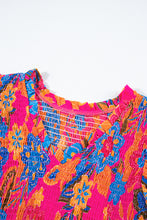 Cargar imagen en el visor de la galería, Rose Red Floral Print Smocked Ruffle Trim Flutter Sleeve Blouse
