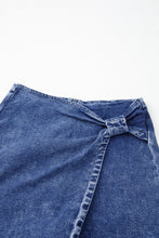 Cargar imagen en el visor de la galería, Sail Blue Acid Wash Asymmetric Twisted Wrapped Zipped Denim Skort