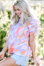 Load image into Gallery viewer, Pink Abstract Print Bubble Sleeve Smock Detail Blouse