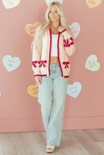 Load image into Gallery viewer, Apricot Bow Pattern Textured Open Front Baggy Cardigan