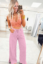 Cargar imagen en el visor de la galería, Pink Beaded Side Detail Split Loose Jeans