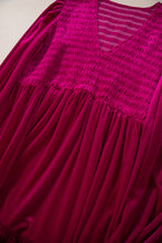 Load image into Gallery viewer, Rose Red Shirred V Neck Tiered Ruffled Velvet Plus Size Maxi Dress