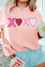Load image into Gallery viewer, Pink Sequin Heart XOXO Patched Graphic Valentines T Shirt