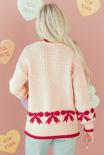 Load image into Gallery viewer, Apricot Bow Pattern Textured Open Front Baggy Cardigan