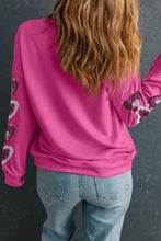 Cargar imagen en el visor de la galería, Sequined Heart Patched Drop Shoulder Valentines Sweatshirt