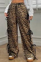Cargar imagen en el visor de la galería, Brown Leopard Print Bow Tie Drawstring Elastic Waist Loose High Waist Pants