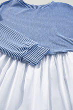 Load image into Gallery viewer, Sky Blue Stripe Patchwork Pleated High Waist Loose Mini Dress
