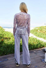 Load image into Gallery viewer, Davi & Dani Sequin Mock Neck Long Sleeve Mesh Top