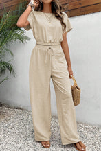 Load image into Gallery viewer, Beige Crinkled Elastic Hem Crop Tee and Wide Leg Pants Set