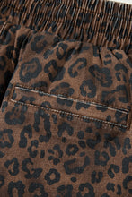 Load image into Gallery viewer, Brown Leopard Print Elastic Waist Drawstring Denim Skort