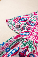 Cargar imagen en el visor de la galería, Pink Bohemian Print Tie Neck Ruffle Hem Short Dress