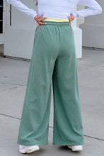 Load image into Gallery viewer, Sea Green Color Block Flower Patchwork Drawstring Contrasted Elastic Waist Wide Leg Pants