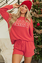 Cargar imagen en el visor de la galería, Racing Red Corded MERRY Graphic Long Sleeve Top and Shorts Set