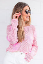 Load image into Gallery viewer, Light Pink Big Flower Hollowed Knit Drop Shoulder Sweater