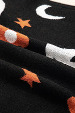 Load image into Gallery viewer, Black Halloween Mythical Night Pattern Drop Shoulder Sweater