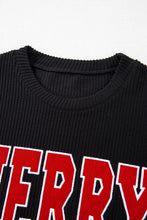 Load image into Gallery viewer, Black Corded MERRY Graphic Long Sleeve Top and Shorts Set