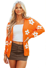 Cargar imagen en el visor de la galería, Orange Floral Print Knitted Open Front Loose Cardigan