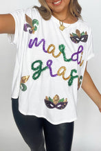 Load image into Gallery viewer, White Mardi Gras Tinsel Sequin Graphic T Shirt