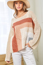 Cargar imagen en el visor de la galería, Apricot Pointelle Knit Colorblock Baggy Sweater