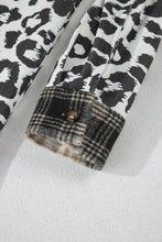 Load image into Gallery viewer, Black Plus Size Plaid Leopard Printed Patchwork Button Up Shacket